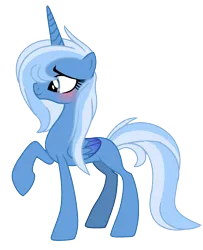 Size: 1256x1544 | Tagged: safe, artist:princess-kitsune-tsu, derpibooru import, oc, unofficial characters only, alicorn, pony, alicorn oc, blushing, female, folded wings, full body, horn, image, mare, not trixie, offspring, parent:jack pot, parent:princess luna, parents:lunapot, png, raised hoof, show accurate, simple background, smiling, solo, standing, tail, transparent background, two toned mane, two toned tail, wings