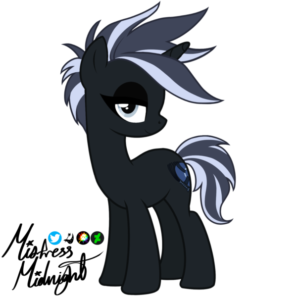 Size: 2048x2048 | Tagged: safe, artist:mistress midnight, derpibooru import, oc, oc:mistress, unofficial characters only, pony, unicorn, g4, cutie mark, eyelashes, eyeliner, eyeshadow, full body, high res, horn, image, makeup, png, show accurate, signature, simple background, smiling, solo, standing, tail, transparent background, two toned mane, two toned tail, unicorn oc