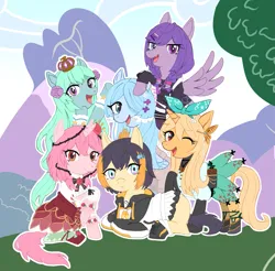 Size: 1257x1235 | Tagged: safe, derpibooru import, ponified, pony, elira pendora, finana ryugu, image, nijisanji, nijisanji en, petra gurin, png, pomu rainpuff, rosemi lovelock, selen tatsuki, vtuber