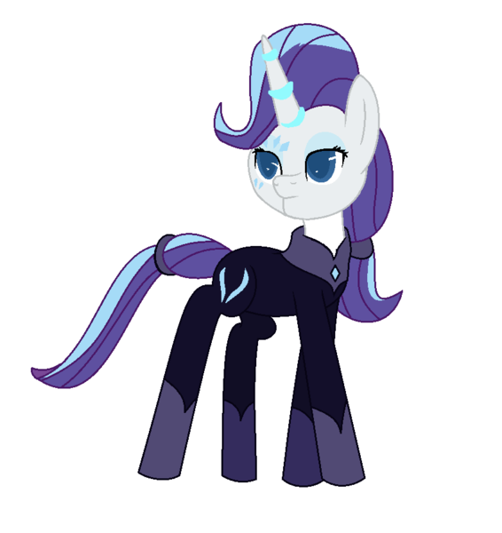 Size: 846x897 | Tagged: safe, artist:sunmint234, derpibooru import, rarity, pony, unicorn, comic:the storm kingdom, g4, my little pony: the movie, alternate design, alternate timeline, alternate universe, blue, brainwashing, clothes, crystal, cutie mark, design, dress, eye, eyes, female, hair, horn, image, mouth, movie, outfit, png, purple, shoes, simple background, storm, suit, tail, thunder, unamused, white background