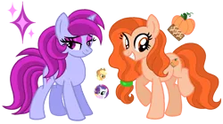 Size: 1478x827 | Tagged: safe, artist:madlilon2051, derpibooru import, oc, unofficial characters only, earth pony, pony, unicorn, base used, bedroom eyes, eyelashes, grin, horn, image, magical lesbian spawn, makeup, offspring, parent:applejack, parent:rarity, parents:rarijack, png, raised hoof, simple background, smiling, transparent background, unicorn oc