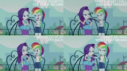 Size: 1280x720 | Tagged: safe, derpibooru import, edit, edited screencap, editor:quoterific, screencap, rainbow dash, rarity, equestria girls, equestria girls series, g4, sock it to me, spoiler:eqg series (season 2), bracelet, crossed arms, duo, duo female, female, geode of shielding, hairpin, image, jewelry, magical geodes, my little pony equestria girls: better together, open mouth, open smile, png, rarity peplum dress, smiling, sock it to me: rarity