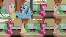 Size: 1280x720 | Tagged: safe, derpibooru import, edit, edited screencap, editor:quoterific, screencap, fluttershy, pinkie pie, rainbow dash, earth pony, pegasus, pony, buckball season, g4, season 6, female, flying, friendship express, image, jpeg, mare, open mouth, train, wings