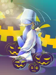 Size: 2048x2732 | Tagged: safe, artist:blue ink, derpibooru import, oc, oc:blue ink, unofficial characters only, pony, beard, bucket, facial hair, halloween, high res, holiday, image, jack-o-lantern, png, pumpkin, short tail, solo, tail