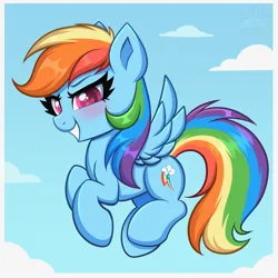 Size: 4000x4000 | Tagged: safe, artist:confetticakez, derpibooru import, rainbow dash, pegasus, pony, g4, absurd resolution, blushing, cloud, colored pupils, cute, dashabetes, female, flying, heart, heart eyes, image, mare, png, sky, smiling, solo, spread wings, wingding eyes, wings