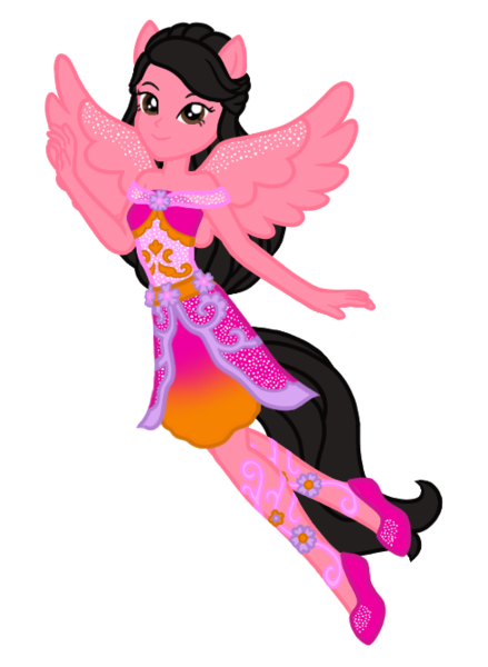 Size: 490x670 | Tagged: safe, artist:wavebreeze234, derpibooru import, oc, oc:rose werly, unofficial characters only, equestria girls, g4, clothes, eyelashes, female, flying, image, png, ponied up, simple background, smiling, solo, transparent background, waving, wings