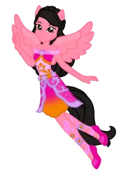 Size: 490x670 | Tagged: safe, artist:wavebreeze234, derpibooru import, oc, oc:rose werly, unofficial characters only, equestria girls, g4, clothes, eyelashes, female, flying, image, png, ponied up, simple background, smiling, solo, transparent background, waving, wings