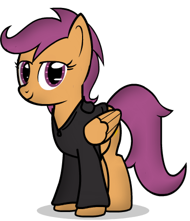 Size: 382x444 | Tagged: safe, artist:factory-fanart, derpibooru import, scootaloo, pegasus, pony, fanfic:pegasus device, fanfic:rainbow factory, g4, absentia, black hoodie, evil, evil scootaloo, factory scootaloo, fanfic art, image, looking at you, older, older scootaloo, png, simple background, transparent background