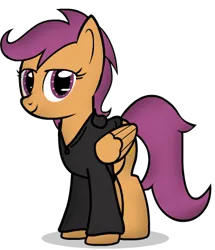 Size: 382x444 | Tagged: safe, artist:factory-fanart, derpibooru import, scootaloo, pegasus, pony, fanfic:pegasus device, fanfic:rainbow factory, g4, absentia, black hoodie, evil, evil scootaloo, factory scootaloo, fanfic art, image, looking at you, older, older scootaloo, png, simple background, transparent background