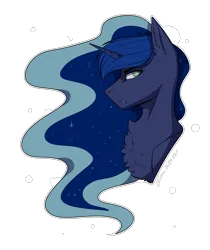 Size: 1734x2061 | Tagged: safe, artist:lunciakkk, derpibooru import, princess luna, alicorn, pony, g4, bust, chest fluff, female, image, png, portrait, simple background, solo, transparent background