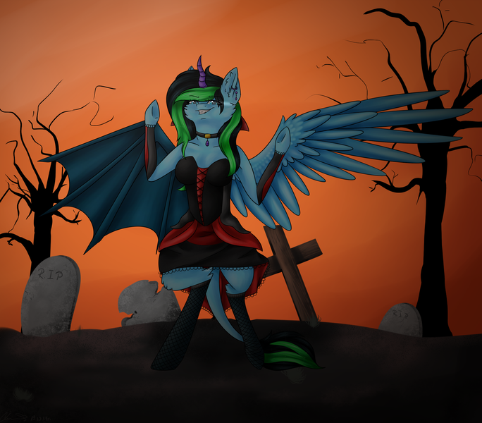 Size: 2125x1865 | Tagged: safe, artist:lunciakkk, derpibooru import, oc, alicorn, pony, clothes, collar, commission, cross, gravestone, graveyard, image, png