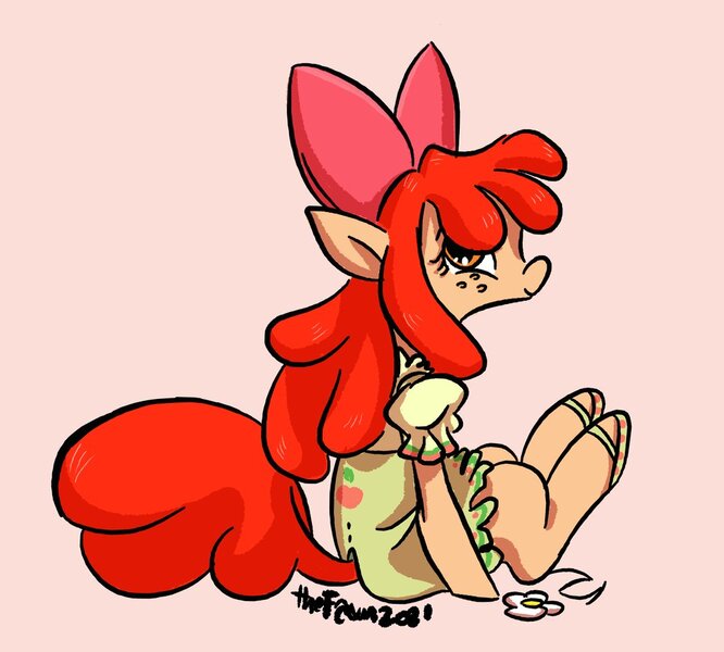 Size: 1024x922 | Tagged: safe, artist:ilcerbiastrello, derpibooru import, apple bloom, earth pony, pony, g4, clothes, dress, female, filly, image, jpeg, simple background, sitting, solo