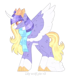 Size: 1410x1610 | Tagged: safe, artist:lilywolfpie, derpibooru import, twilight sparkle, twilight sparkle (alicorn), alicorn, pony, g4, alternate design, clothes, colored wings, image, png, scarf, simple background, solo, transparent background, two toned wings, wings