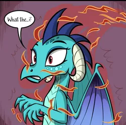 Size: 607x603 | Tagged: safe, artist:sirzi, derpibooru import, princess ember, dragon, g4, cropped, dragoness, female, image, magic, png, shocked, solo