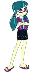 Size: 2000x3600 | Tagged: safe, artist:mixiepie, derpibooru import, edit, juniper montage, equestria girls, g4, clothes, crossed arms, cute, equestria girls specials, feet, female, flip flops, glasses, high res, image, my little pony equestria girls: mirror magic, my little pony equestria girls: movie magic, nail polish, png, sandals, shoes, simple background, skirt, smiling, solo, toenail polish, toes, transparent background