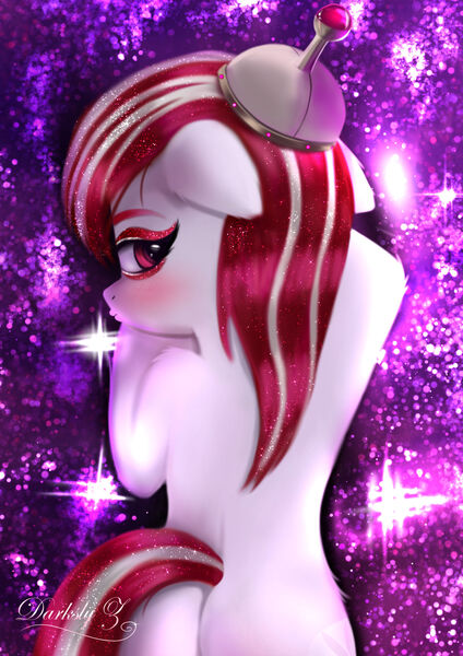 Size: 1589x2251 | Tagged: safe, artist:darksly, derpibooru import, sugar moonlight, earth pony, pony, g5, my little pony: a new generation, anti-mind reading cap, bedroom eyes, body pillow, butt, commission, dakimakura cover, eyeshadow, female, helmet, image, jpeg, lidded eyes, makeup, mare, plot, preview, seductive, seductive look, seductive pose, sexy, solo, stupid sexy sugar moonlight, sugar moonbutt, tail, tail aside, unshorn fetlocks