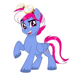 Size: 2472x2592 | Tagged: safe, artist:steam-loco, artist:vi45, derpibooru import, oc, oc:steam loco, unofficial characters only, pegasus, pony, derpibooru community collaboration, g5, my little pony: a new generation, 2022 community collab, commission, cute, folded wings, goggles, high res, image, looking at you, male, pegasus oc, png, simple background, solo, standing, transparent background, wings, ych result