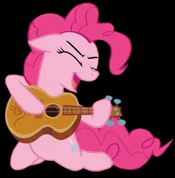 Size: 1708x1734 | Tagged: safe, derpibooru import, edit, edited screencap, editor:twilyisbestpone, screencap, pinkie pie, earth pony, pony, g4, honest apple, season 7, background removed, black background, eyes closed, female, guitar, image, jpeg, musical instrument, simple background, solo