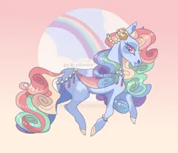 Size: 1280x1099 | Tagged: safe, artist:k-eilonwy, derpibooru import, rainbow dash (g3), earth pony, pony, g3, deviantart watermark, female, flower, flower in hair, image, jpeg, mare, obtrusive watermark, rainbow, rainbow dash always dresses in style, solo, watermark