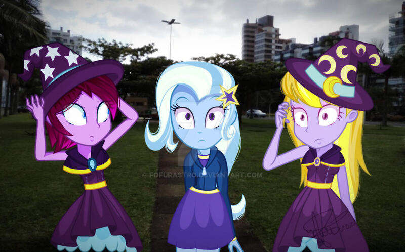 Size: 1024x638 | Tagged: dead source, safe, artist:fofurastro, derpibooru import, fuchsia blush, lavender lace, trixie, equestria girls, g4, equestria girls in real life, image, irl, jpeg, photo, trixie and the illusions