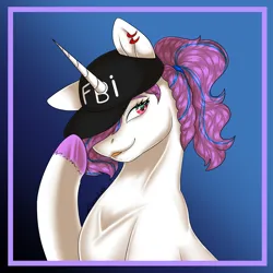 Size: 4167x4167 | Tagged: safe, artist:rcdesenhista, derpibooru import, oc, oc:purpleflare, unofficial characters only, pony, unicorn, :p, commission, ear piercing, earring, femboy, floppy ears, hat, horn, image, jewelry, male, piercing, png, ponytail, solo, stallion, tongue out, unshorn fetlocks, ych result