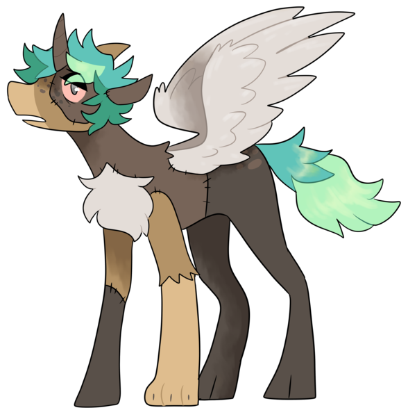 Size: 2450x2500 | Tagged: safe, artist:catastrophyte, derpibooru import, oc, unofficial characters only, alicorn, pony, adoptable, alicorn oc, green mane, horn, image, png, simple background, solo, stitched body, stitches, transparent background, wings