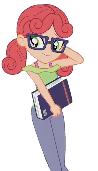 Size: 631x1098 | Tagged: safe, derpibooru import, edit, edited screencap, screencap, alizarin bubblegum, equestria girls, g4, arm behind head, background removed, book, image, png, simple background, solo, transparent background