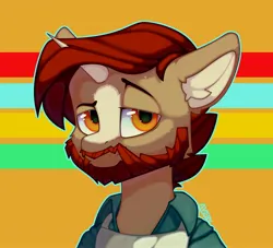 Size: 3270x2975 | Tagged: safe, artist:avery-valentine, derpibooru import, oc, oc:averyv, pony, unicorn, beard, clothes, ear fluff, facial hair, fluffy, high res, icon, image, jpeg, orange eyes, red hair