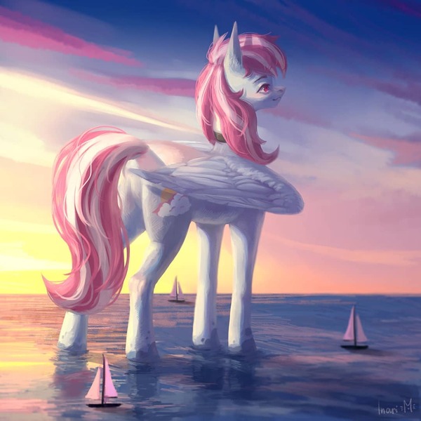 Size: 1080x1080 | Tagged: safe, artist:miurimau, derpibooru import, oc, oc:evening skies, unofficial characters only, pegasus, pony, boat, butt, cloud, female, giant pony, giantess, image, jpeg, macro, mare, outdoors, pegasus oc, plot, sailboat, solo, wings