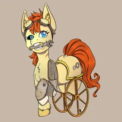 Size: 1446x1446 | Tagged: safe, artist:natt333, derpibooru import, oc, oc:rusty gear, unofficial characters only, cyborg, earth pony, pony, amputee, cyberpunk, image, png, solo, steampunk, wheelchair