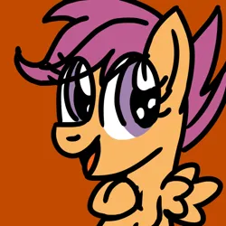 Size: 768x768 | Tagged: safe, artist:danielthebrony57, derpibooru import, scootaloo, pegasus, pony, g4, cute, cutealoo, eye clipping through hair, fangirl, female, filly, foal, image, majestic, open mouth, open smile, orange background, png, profile, profile picture, simple background, smiling, solo, underhoof