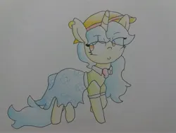 Size: 4128x3096 | Tagged: safe, artist:cherro, derpibooru import, oc, oc:viewing pleasure, unofficial characters only, pony, clothes, dress, ear piercing, earring, image, jewelry, jpeg, piercing, solo, sundress, traditional art