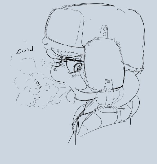 Size: 507x532 | Tagged: oc name needed, suggestive, artist:ponerino, derpibooru import, pony, breath, breathing, cold, female, hat, image, jpeg, mare, sketch