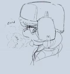 Size: 507x532 | Tagged: oc name needed, suggestive, artist:ponerino, derpibooru import, pony, breath, breathing, cold, female, hat, image, jpeg, mare, sketch