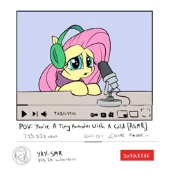 Size: 1600x1600 | Tagged: safe, artist:rocket-lawnchair, derpibooru import, fluttershy, pegasus, pony, g4, asmr, clothes, cute, female, funny, headphones, image, jpeg, mare, microphone, scarf, shyabetes, solo, youtube