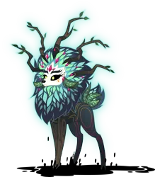 Size: 3501x4000 | Tagged: safe, artist:orin331, derpibooru import, gaea everfree, deer, dryad, pony, equestria girls, g4, antlers, beast, branches for antlers, bushy brows, creepy, female, glow, glowing eyes, high res, image, implied great seedling, leaves, magic, magic aura, monster, mud, my little pony equestria girls: legend of everfree, png, quadrupedal, real gaea everfree, simple background, species swap, tar, transparent background