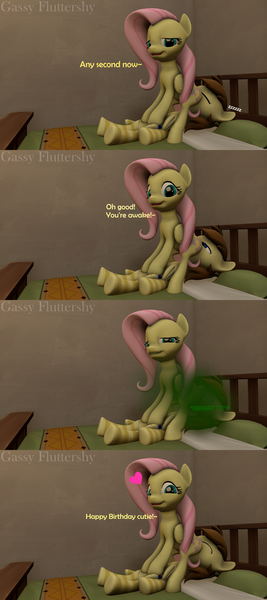 Size: 1920x4320 | Tagged: questionable, artist:gassy fluttershy, derpibooru import, fluttershy, oc, oc:andridash, pegasus, pony, g4, 3d, bed, comic, dialogue, face fart, faceful of ass, facesitting, fart, fart sniffing, female, fetish, image, male, mare, olfactophilia, png, stallion