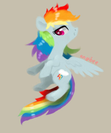 Size: 368x442 | Tagged: safe, artist:kaikururu, derpibooru import, rainbow dash, pegasus, pony, g4, brown background, eyelashes, female, heart eyes, image, jpeg, mare, rearing, simple background, smiling, solo, wingding eyes