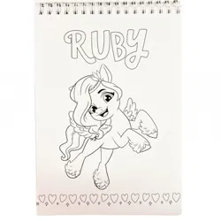 Size: 700x700 | Tagged: safe, derpibooru import, official, pipp petals, pegasus, pony, g5, my little pony: a new generation, 2d, different name, flying, image, italian, italian coloring book, jpeg, merchandise, photo, regional differences, ruby petalosa, smiling