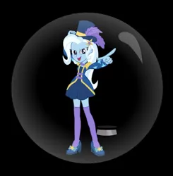 Size: 686x701 | Tagged: safe, artist:carlosuriel13, derpibooru import, trixie, equestria girls, g4, black background, bubble, female, image, in bubble, jpeg, open mouth, open smile, pointing, simple background, smiling, solo, standing