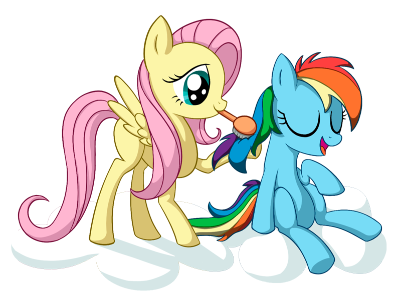 Size: 798x600 | Tagged: safe, artist:reconprobe, ponerpics import, fluttershy, rainbow dash, pegasus, pony, brushing, cloud, female, filly, filly fluttershy, filly rainbow dash, image, png, simple background, transparent background, younger, ⠀