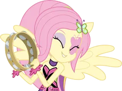 Size: 4015x3000 | Tagged: safe, artist:cloudy glow, derpibooru import, fluttershy, equestria girls, g4, shake your tail, bare shoulders, image, musical instrument, png, simple background, sleeveless, solo, strapless, tambourine, transparent background, vector