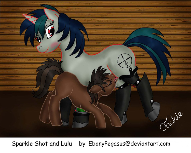 Size: 999x799 | Tagged: questionable, artist:ebonypegasus, derpibooru import, oc, oc:lulu, oc:sparkle shot, earth pony, pony, unicorn, fallout equestria, breastfeeding, crotchboobs, duo, earth pony oc, female, horn, image, jpeg, mother and child, mother and daughter, nipples, nonsexual nursing, nudity, nursing, prosthetics, suckling, unicorn oc