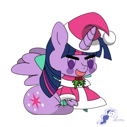 Size: 9934x9934 | Tagged: safe, artist:dimanizma, derpibooru import, twilight sparkle, twilight sparkle (alicorn), alicorn, pony, unicorn, g4, absurd resolution, anime, bag, chibi, christmas, clothes, costume, cute, fate/stay night, female, filly, foal, happy new year, hat, hearth's warming eve, holiday, horn, image, padoru, png, santa costume, santa hat, simple background, solo, spread wings, transparent background, watermark, wings