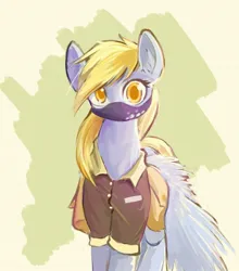 Size: 1500x1708 | Tagged: safe, artist:adamscage, derpibooru import, derpy hooves, pegasus, pony, g4, clothes, face mask, female, image, jpeg, looking at you, mailmare, mare, mask, one layer, solo, uniform