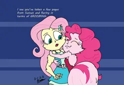 Size: 1024x702 | Tagged: safe, artist:tmntsam, derpibooru import, fluttershy, pinkie pie, equestria girls, g4, alternate universe, clothes, dress, duo, fur, furry human, hug, image, jpeg