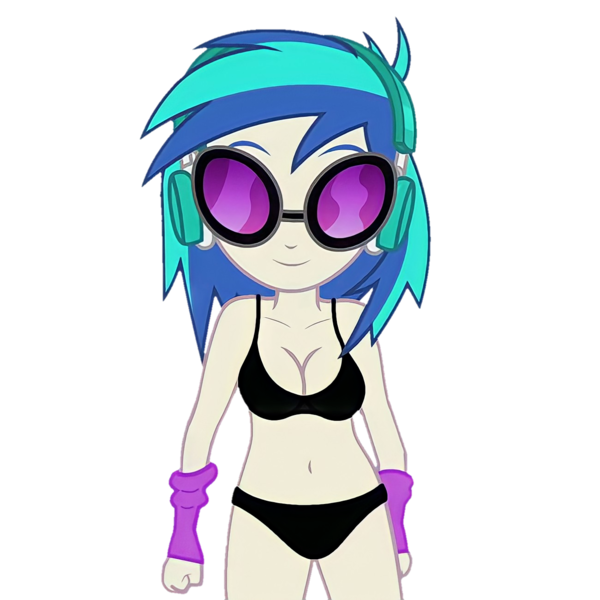 Size: 1300x1300 | Tagged: suggestive, derpibooru import, edit, edited screencap, editor:ah96, screencap, vinyl scratch, human, equestria girls, g4, music to my ears, background removed, belly, belly button, black bra, black panties, bra, breast edit, breasts, cleavage, clothes, female, image, looking at you, my little pony equestria girls: rainbow rocks, not a vector, png, simple background, solo, transparent background, underwear