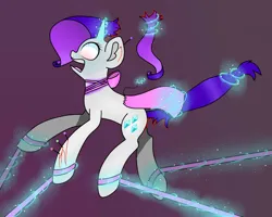 Size: 1280x1024 | Tagged: grimdark, artist:kb-gamerartist, derpibooru import, rarity, pony, unicorn, g4, blood, bondage, choking, fabric, female, glow, glowing horn, horn, image, jpeg, levitation, magic, mare, needle, open mouth, ribbon, screaming, sewing, sewing needle, solo, spell gone wrong, stabbing, stitches, telekinesis