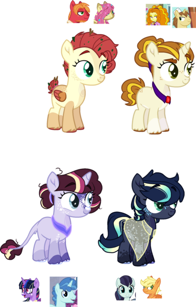 Size: 1558x2437 | Tagged: safe, artist:rickysocks, derpibooru import, adagio dazzle, applejack, big macintosh, coloratura, donut joe, fluttershy, party favor, twilight sparkle, twilight sparkle (alicorn), oc, alicorn, earth pony, pegasus, pony, unicorn, equestria girls, g4, butt freckles, cape, clothes, coat markings, crack ship offspring, crack shipping, donutdazzle, earth pony oc, female, filly, fluttermac, foal, freckles, gem, horn, image, jewelry, leaves, lesbian, magical lesbian spawn, male, messy mane, necklace, offspring, parent:adagio dazzle, parent:applejack, parent:big macintosh, parent:coloratura, parent:donut joe, parent:fluttershy, parent:party favor, parent:twilight sparkle, parents:donutdazzle, parents:fluttermac, parents:rarajack, parents:twifavor, pegasus oc, png, screencap reference, see-through, ship:rarajack, shipping, simple background, siren gem, straight, transparent background, twifavor, unicorn oc, unshorn fetlocks, wings