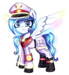 Size: 2917x3178 | Tagged: safe, artist:opal_radiance, derpibooru import, oc, oc:opal rosamond, unofficial characters only, pegasus, pony, equestria at war mod, armband, boots, cap, clothes, hat, high res, image, looking at you, military, png, ponysona, shoes, simple background, solar empire, spread wings, transparent background, uniform, wings